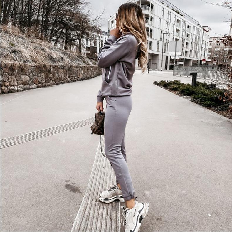 Long Sleeve Top Shirt Loose And Long Pants Bottom Sports Women Set