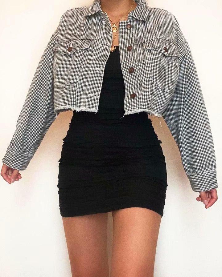 Plaid Long Sleeve Short Jacket Coat