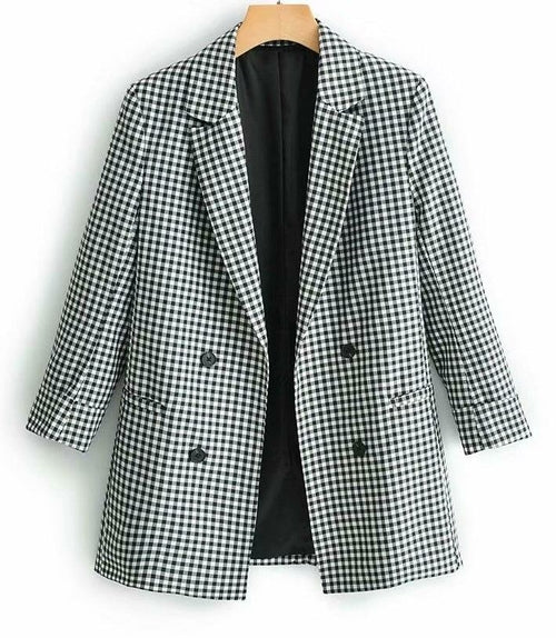 Women Plaid Elegant Blaze Office Lady Casual Jacket