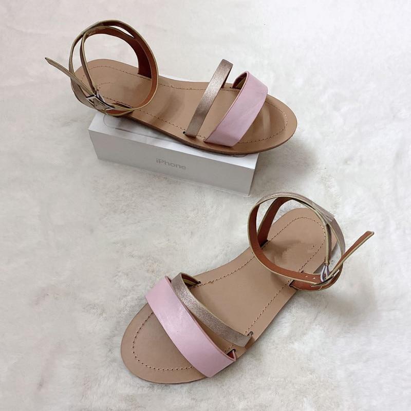 Women Sandals Flat Sanke Summer Casual Beach Gold Ankle Buckle Shoes