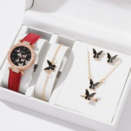 Women Watch Bracelet Set Necklace | Leather Earrings Bracelet Set