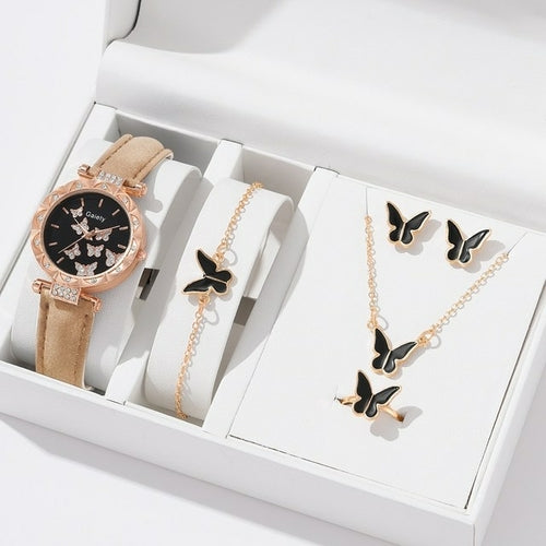 Women Watch Bracelet Set Necklace | Leather Earrings Bracelet Set