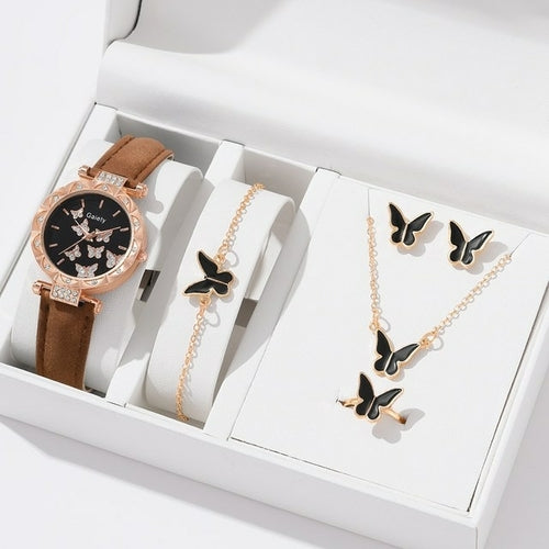 Women Watch Bracelet Set Necklace | Leather Earrings Bracelet Set