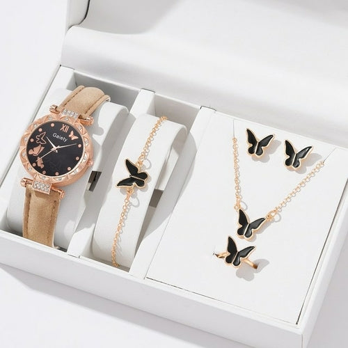 Women Watch Bracelet Set Necklace | Leather Earrings Bracelet Set