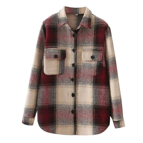 Vintage Plaid Printed Tweed Blouses Shirts Tops