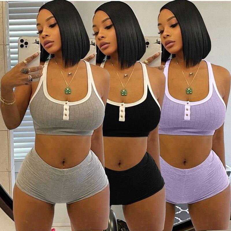 Activewear Women Sets Clothes Summer Biker Shorts 2 Piece Set Crop