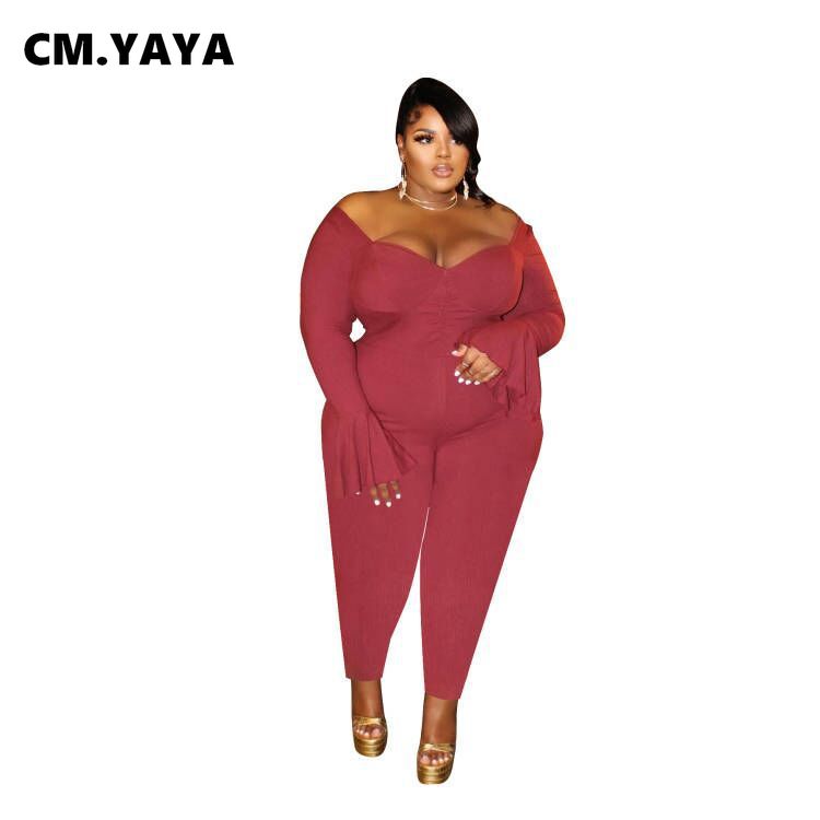 CM.YAYA Plus Size XL 5XL Summer Women Jumpsuits V Neck Off Shoulder