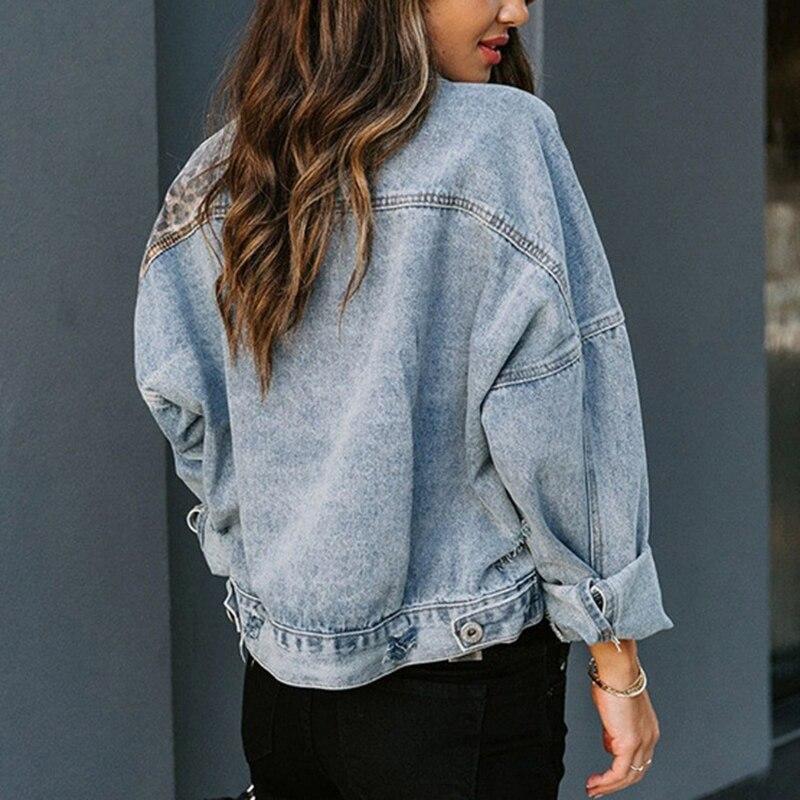 Leopard Print Patchwork Denim Jackets Coat