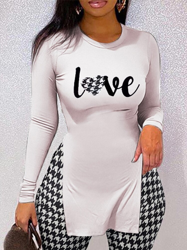 Letter Houndstooth Outfits Women's Two Piece Set Sportswear