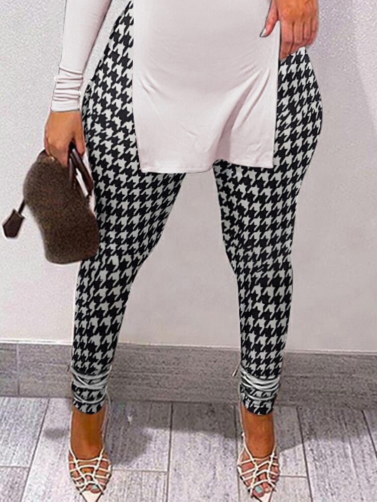 Letter Houndstooth Outfits Women's Two Piece Set Sportswear