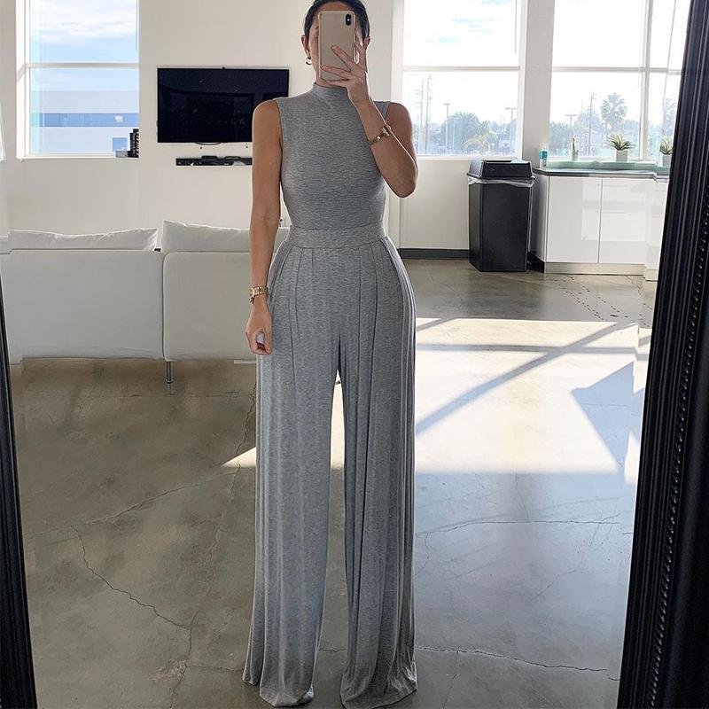 Sleeveless Casual Jumpsuit Elegant OL Pleated Loose Pants Overalls