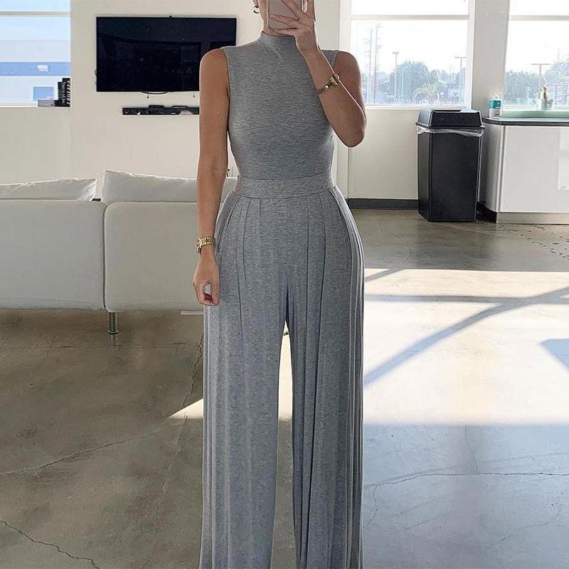 Sleeveless Casual Jumpsuit Elegant OL Pleated Loose Pants Overalls