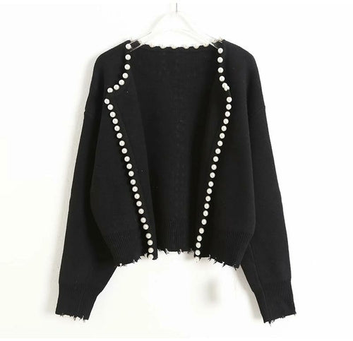 Elegant Pear Buttons Black Cardigans Oversize Long Sleeve Knitted