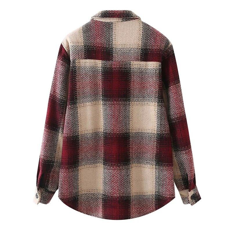 Vintage Plaid Printed Tweed Blouses Shirts Tops