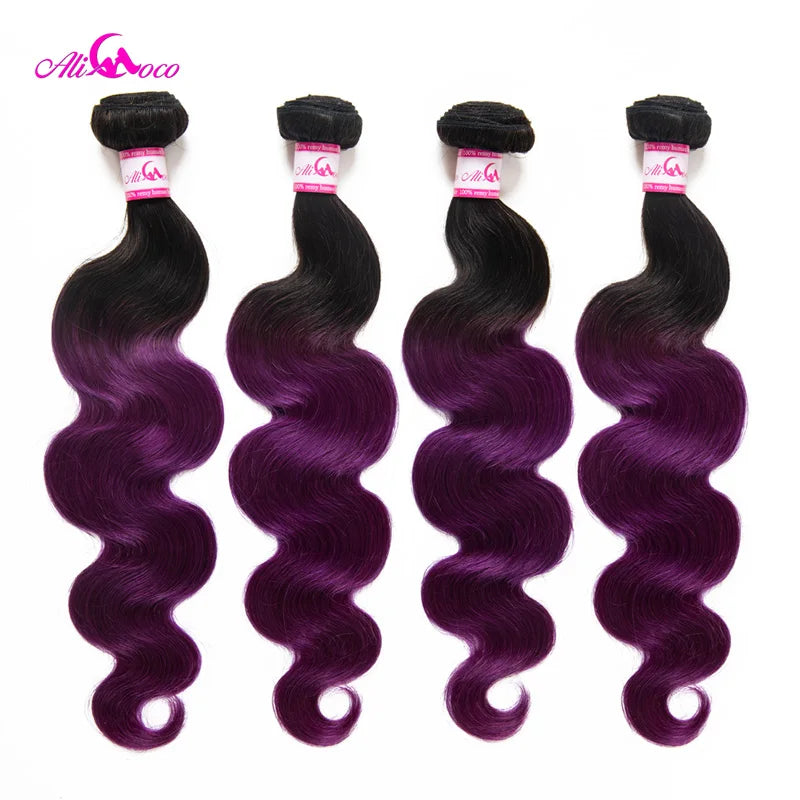 Ali Coco Body Wave 3 Bundle With Closure 1B/Purple Color Brazilian