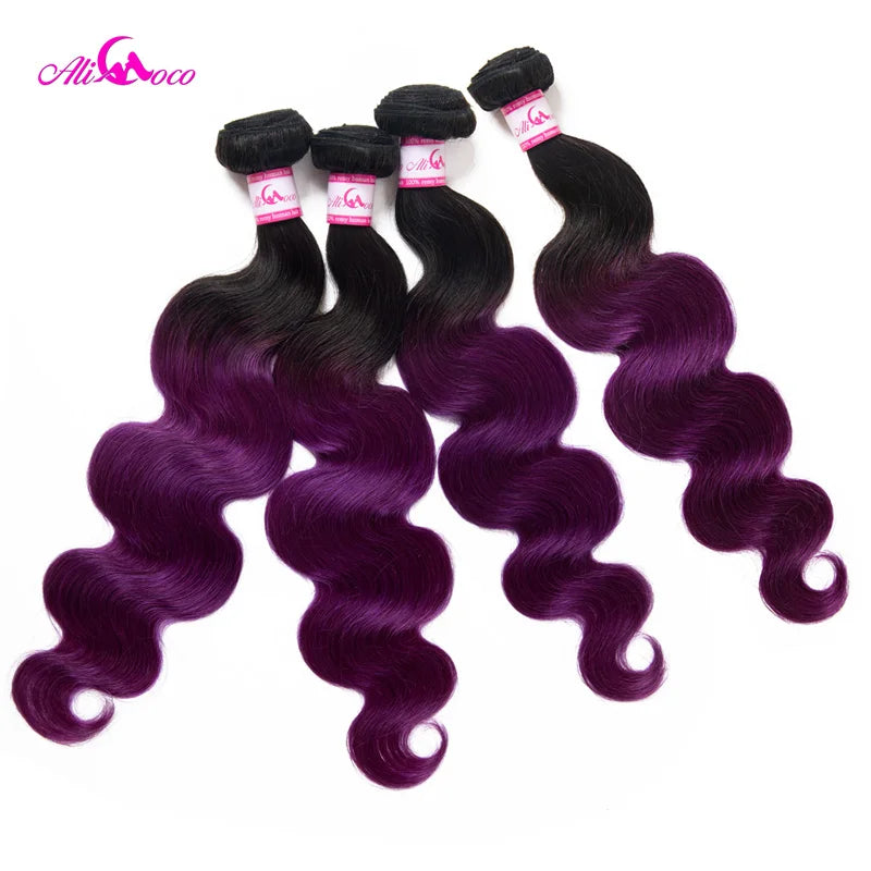 Ali Coco Body Wave 3 Bundle With Closure 1B/Purple Color Brazilian