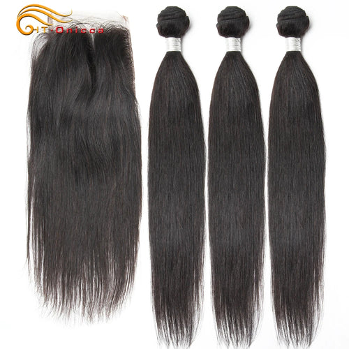 70g/pc Blonde Bundles With Closure 1B 30 Brazilian Straight Hair