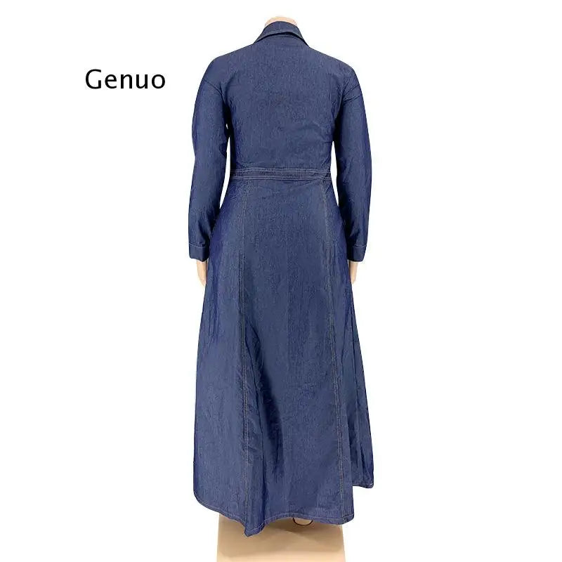 Plus Size Women Solid Floor-length Denim Dresses 2021 Autumn Newest