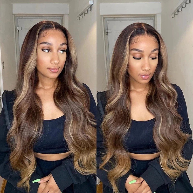 Highlight Wig Human Hair Body Wave Lace Front Wigs For Woman Human