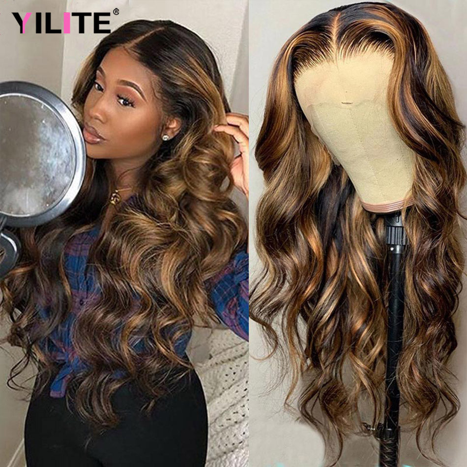 Highlight Wig Human Hair Body Wave Lace Front Wigs For Woman Human