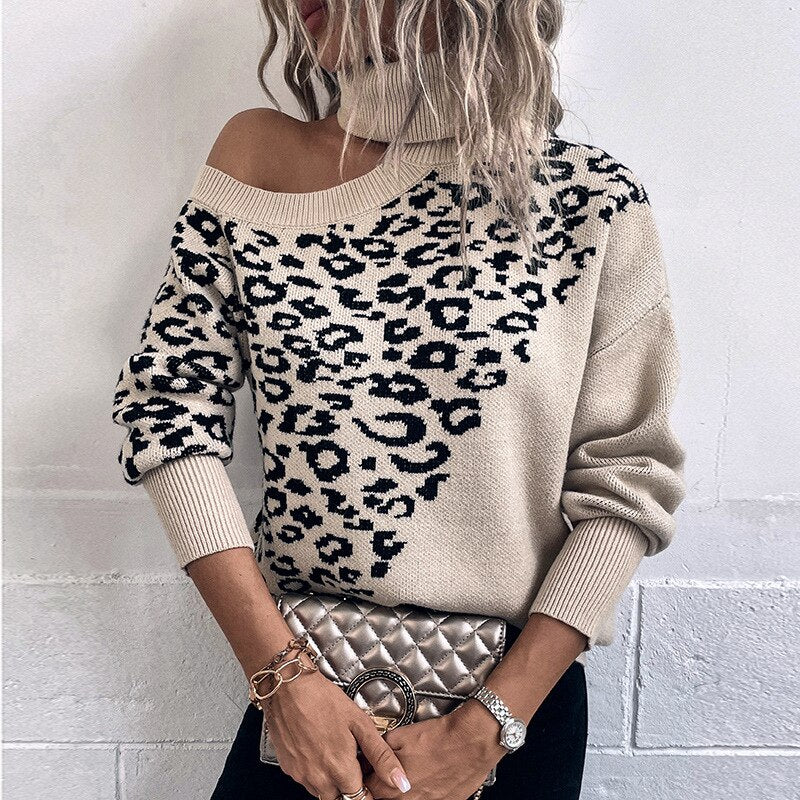 Lapel Leopard Print Sweater