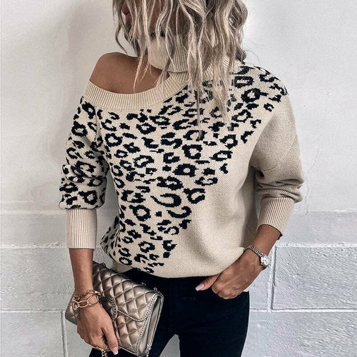 Lapel Leopard Print Sweater