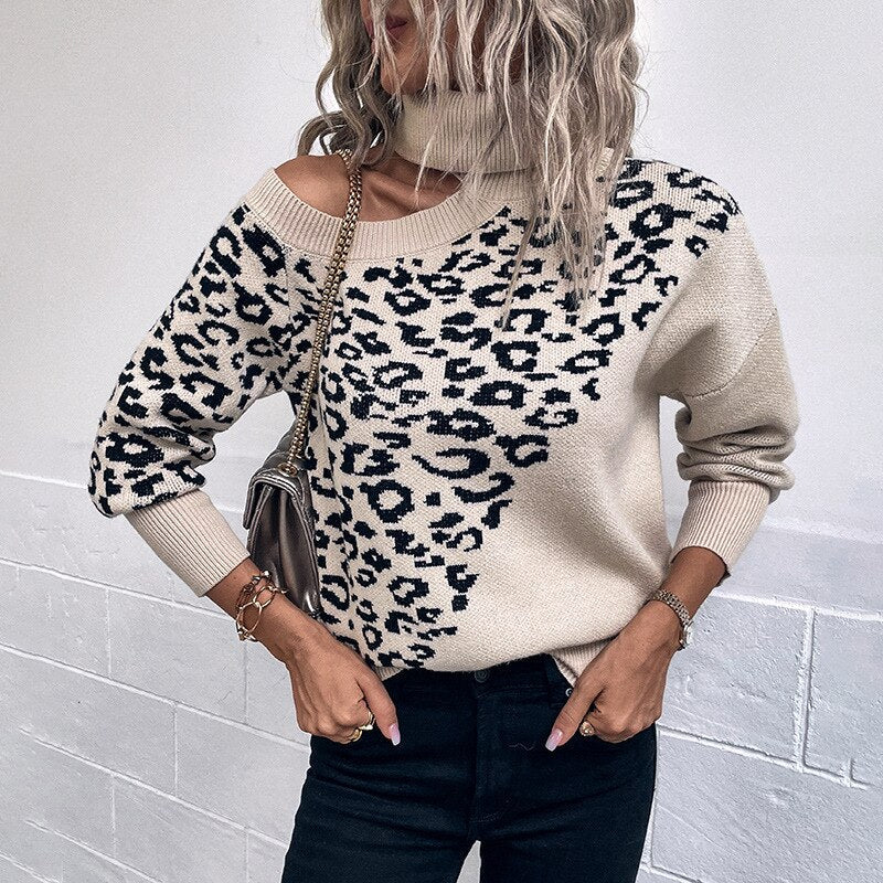 Lapel Leopard Print Sweater