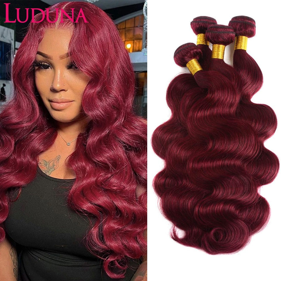 Human Hair Bundles Burgundy Body Wave | Brazilian Hair Bundles Body