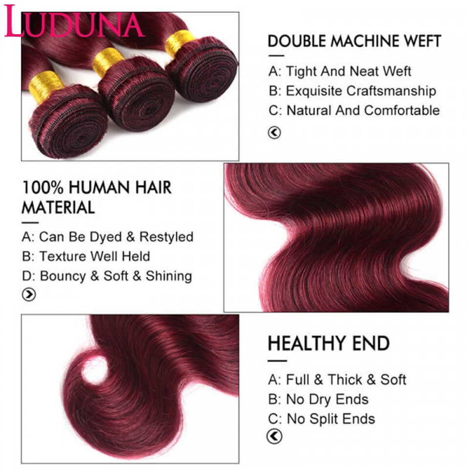 Human Hair Bundles Burgundy Body Wave | Brazilian Hair Bundles Body