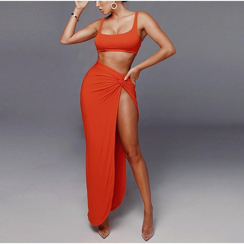 Sexy Party 2 Piece Set Women 2019 Plus Size Crop Top Twist Side Split