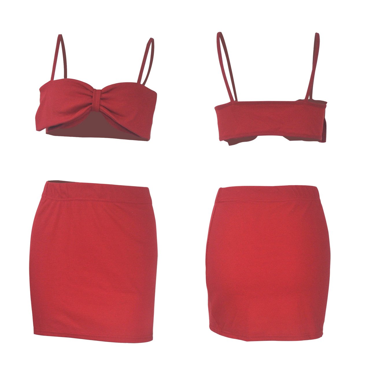 Women Sexy Bowknot Two Pieces Sets Crop Top and Skinny Skirt Party