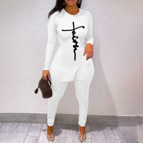 Long Sleeve O Neck Shirt Top & Slim Pants Set