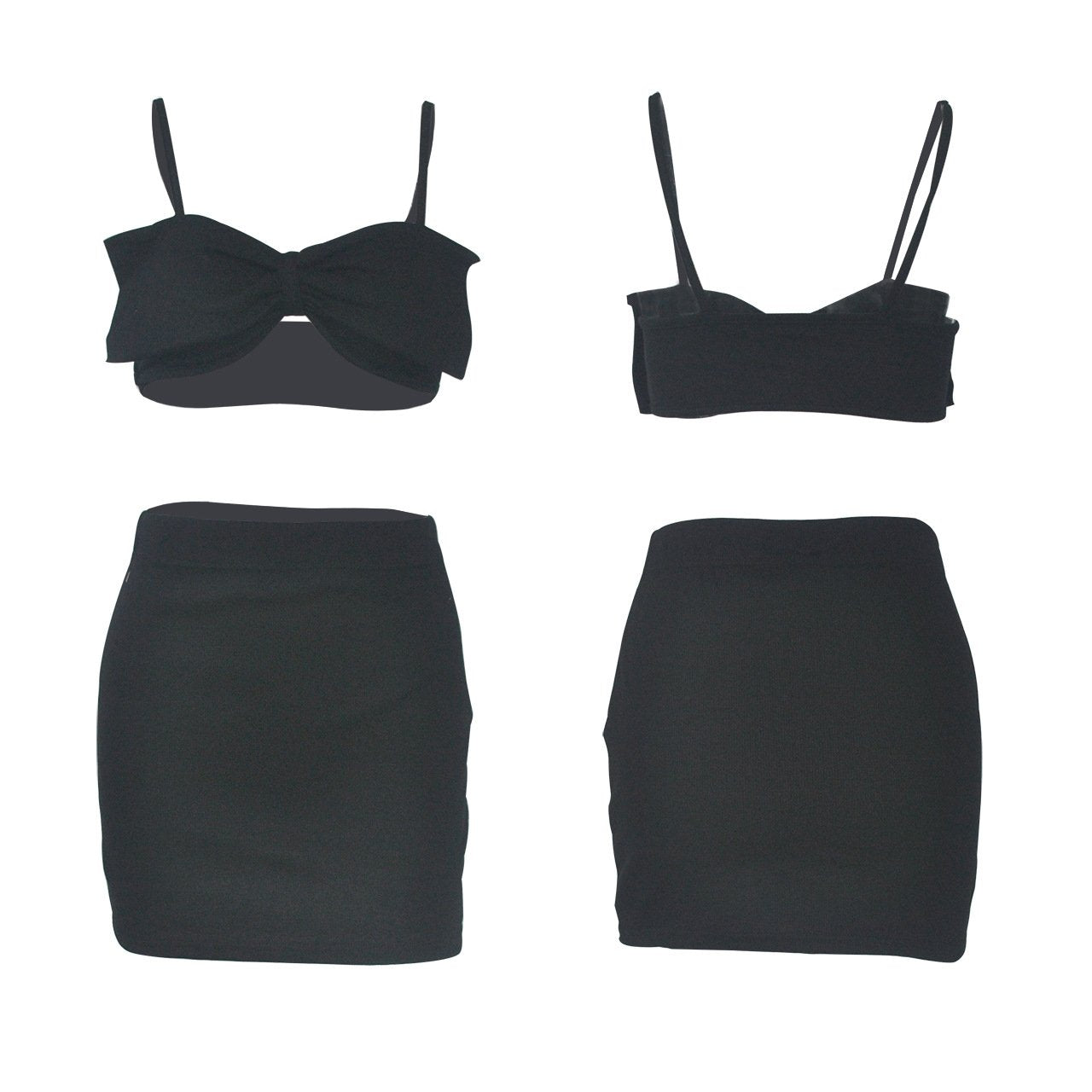 Women Sexy Bowknot Two Pieces Sets Crop Top and Skinny Skirt Party