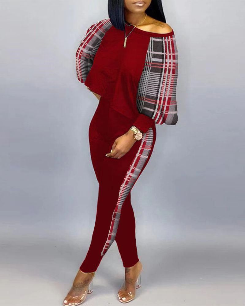 Long Sleeve Round Neck Off-Shoulder Set