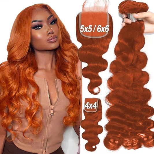 Orange Ginger Human Hair Bundle Closure | Ginger Human Hair Bundles