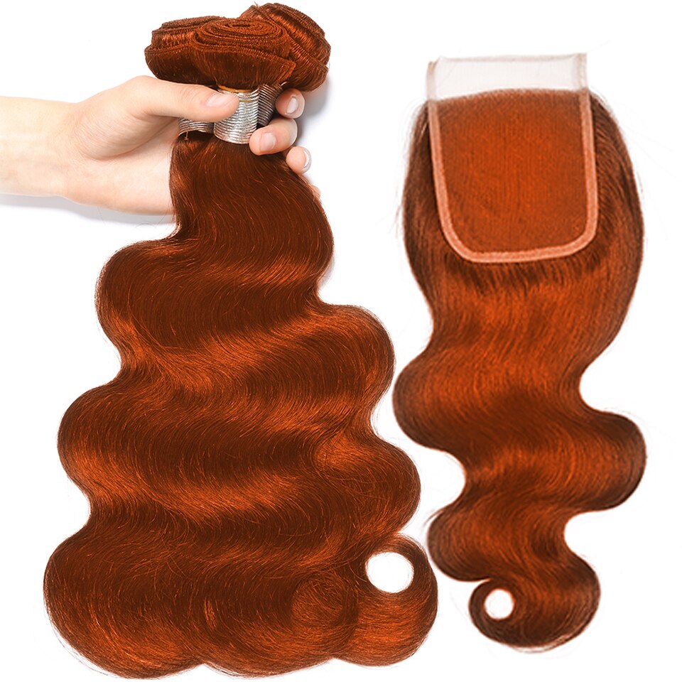 Orange Ginger Human Hair Bundle Closure | Ginger Human Hair Bundles