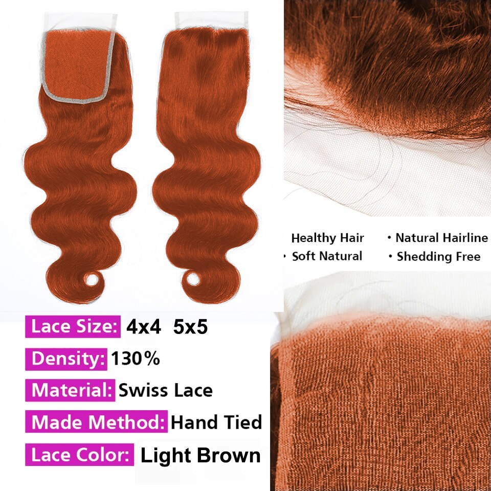 Orange Ginger Human Hair Bundle Closure | Ginger Human Hair Bundles