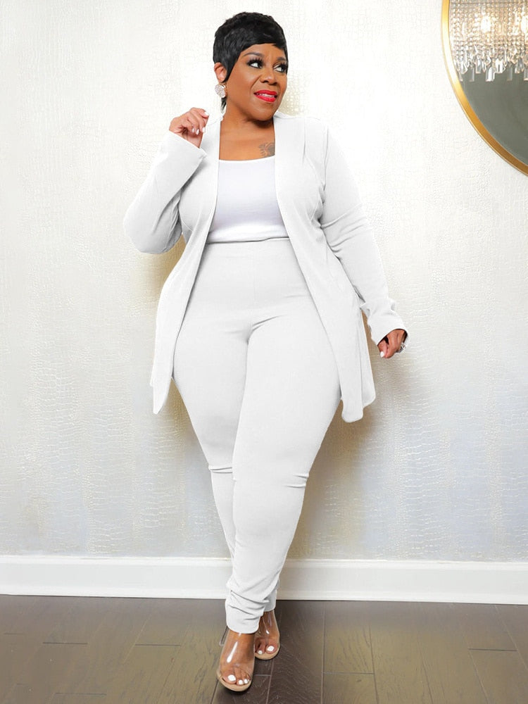 Plus Size Two Piece Outfits Women Matching Suit Solid Top Leggings