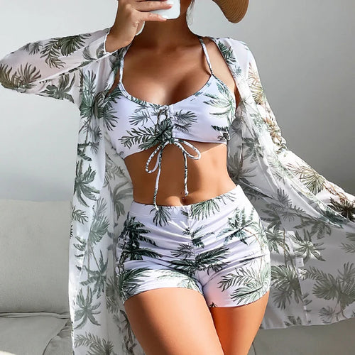 Summer Print Swimsuits Tankini Sets Female Swimwear Push Up For Beach