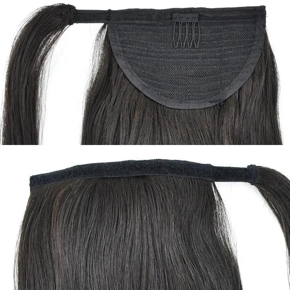 Ponytail Human Hair Wrap Around Long Straight Remy Hair Extensions