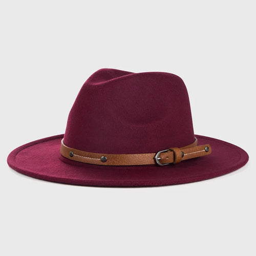 New Autumn Winter Wool Fedoras Hat With Belt For Men Women Wide Flat