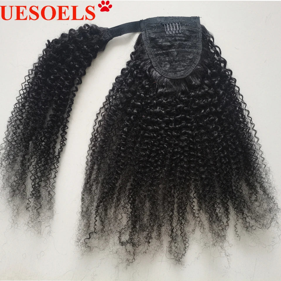 Afro Kinky Curly Wrap Around Ponytail Human Hair Extensions Brazilian