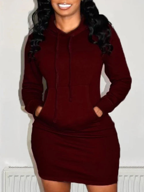 Plus Size Hooded Collar Kangaroo Pocket Sweat Dress Mini Dresses Woman