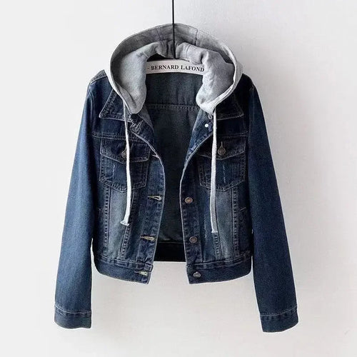 Denim Jacket Woman Hooded Short Style Clothing Retro Topcoat Pocket