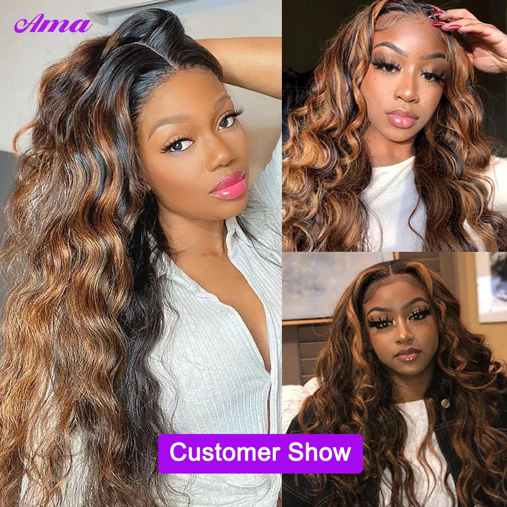 FB 30 Brown Highlight Bundles With Closure Ombred Body Wave Bundles