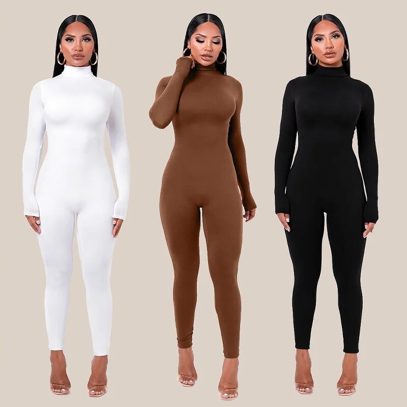 Winter Warm Women's Jumpsuit Autumn New Fashion High Collar Long