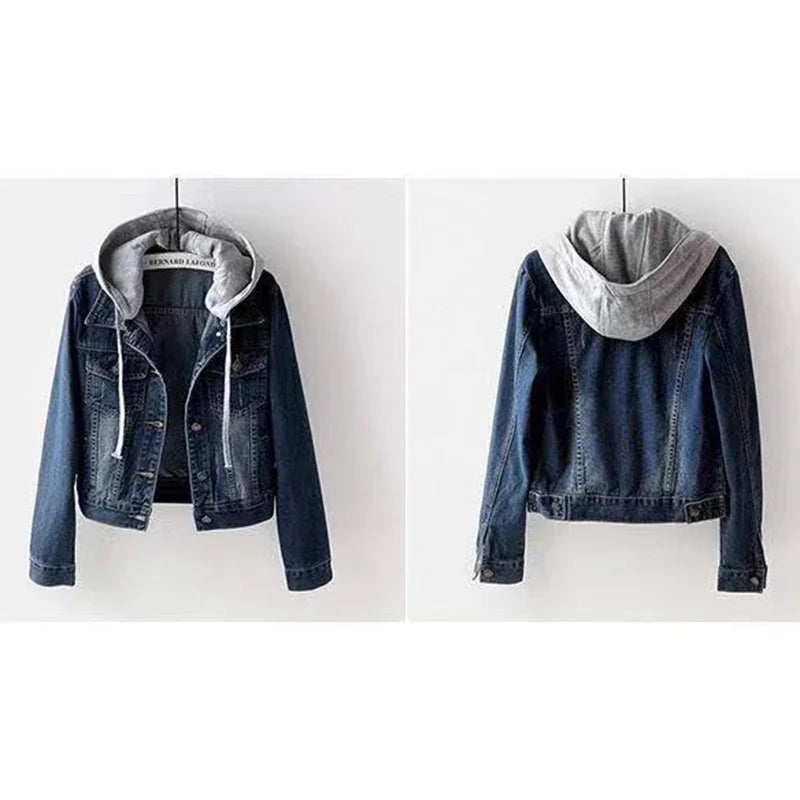 Denim Jacket Woman Hooded Short Style Clothing Retro Topcoat Pocket