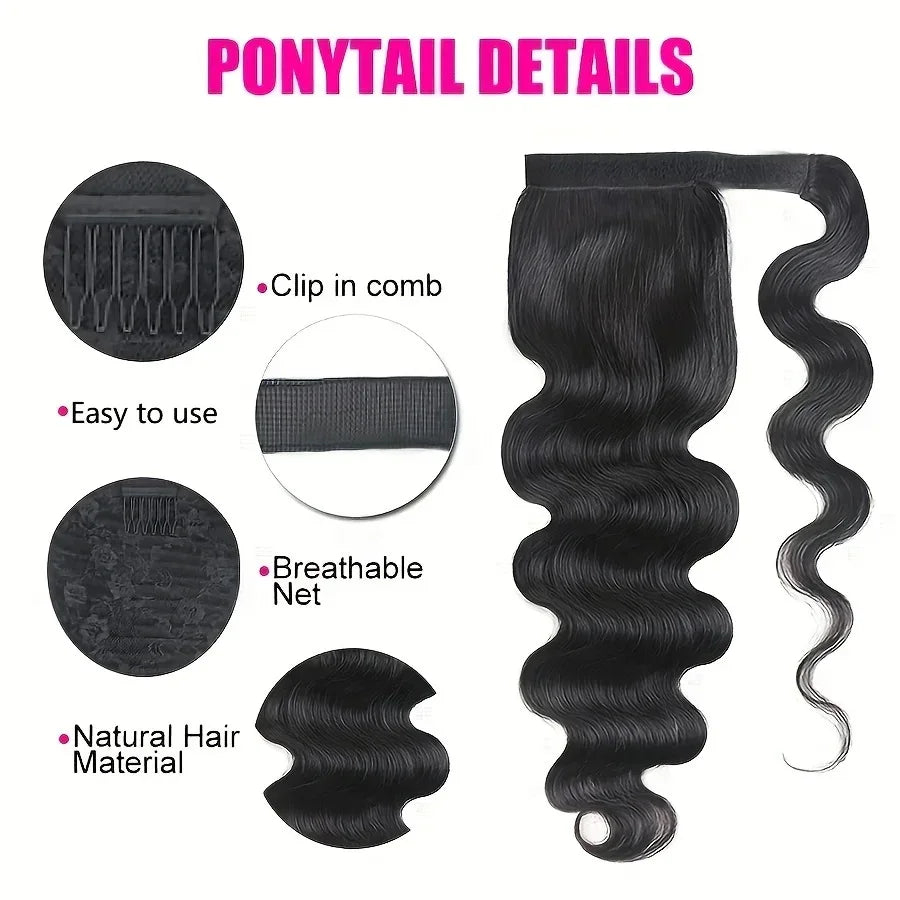 Body Wave Ponytail Brazilian Human Hair Extension 16 to 26 Inches