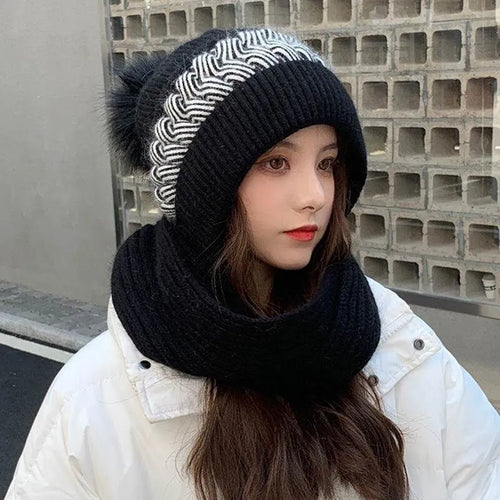 New Women Winter Warm Beanies Hat Scarf set Breathable Rabbit Hair