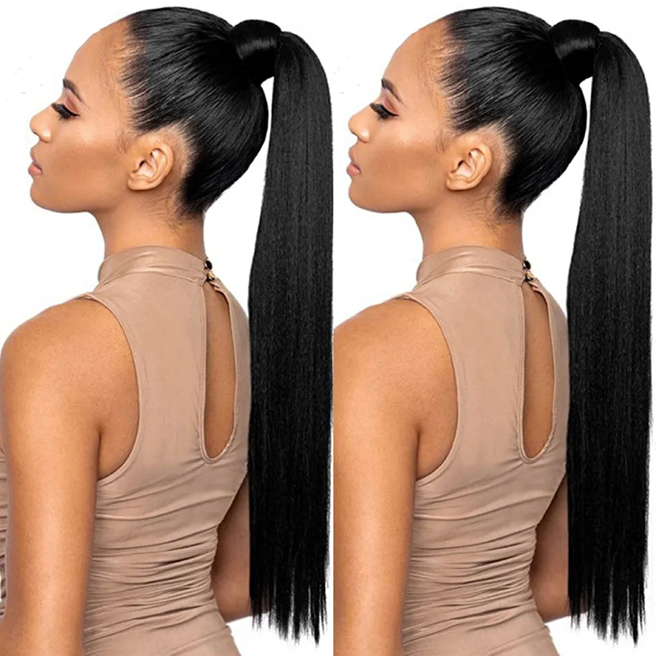 Ponytail Human Hair Wrap Around Long Straight Remy Hair Extensions